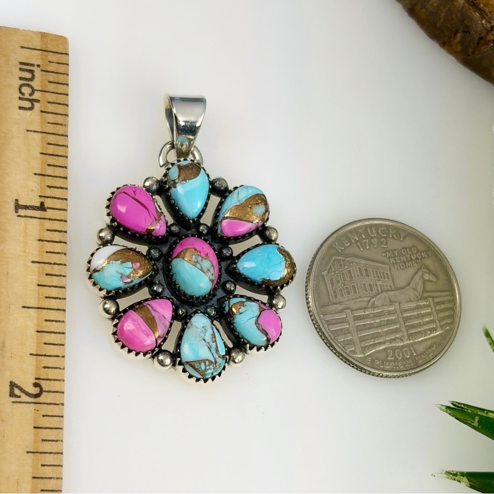 Pure Sterling Silver 925 Cotton Candy Turquoise Pendant Boho Southwest New - Picture 8 of 12